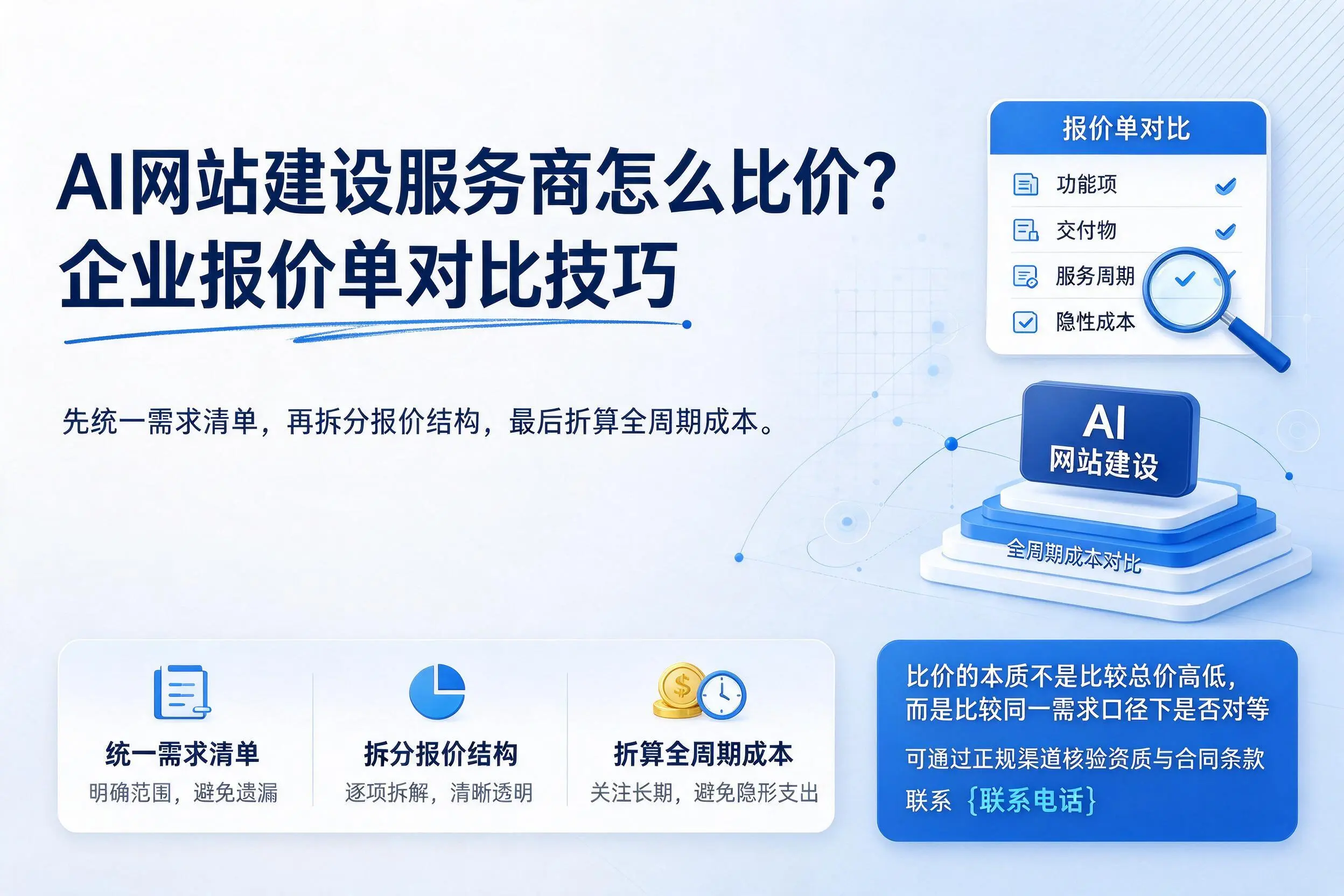 AI网站建设服务商怎么比价?榆林企业报价单对比技巧
